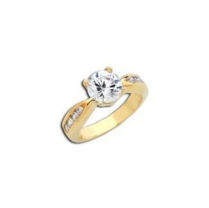 2ct Round CZ Diamond On Tapered Shank Gold Ring